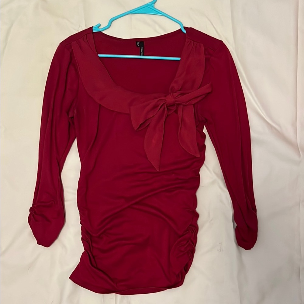 Maurices Red Ruched Tie Front Blouse